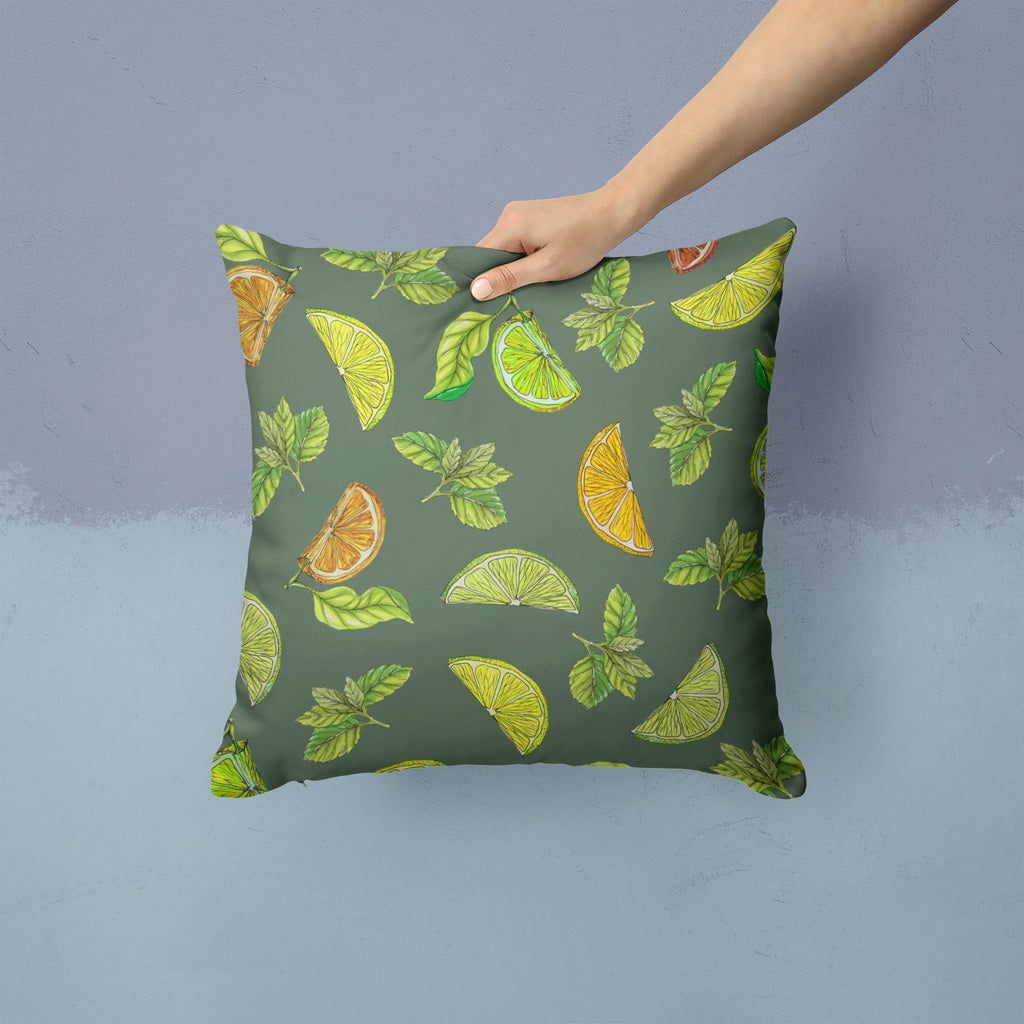 Lemons, Limes and Oranges Decorative Throw Pillow 14x14 Indoor Outdoor Accent Cushion, Fabric Cover with Insert for Sofa, Bed, Porch & Living Room