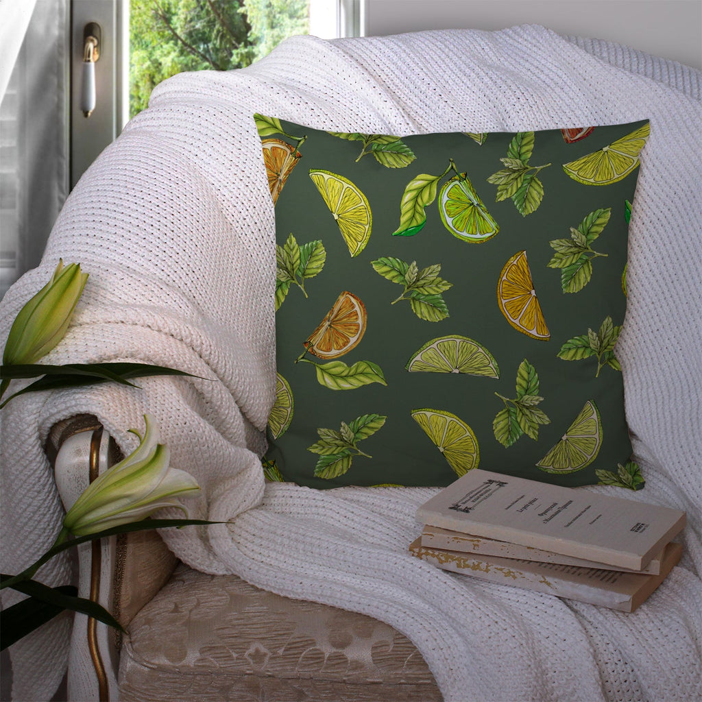 Lemons, Limes and Oranges Decorative Throw Pillow 14x14 Indoor Outdoor Accent Cushion, Fabric Cover with Insert for Sofa, Bed, Porch & Living Room