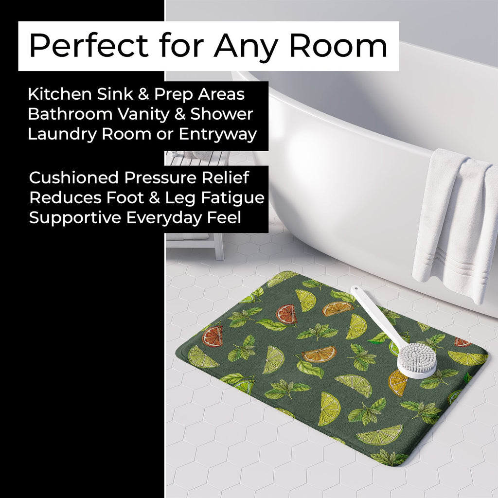 Lemons, Limes and Oranges Memory Foam Kitchen Mat Machine Washable Anti-Fatigue Cushion Comfort Bath or Kitchen Rug