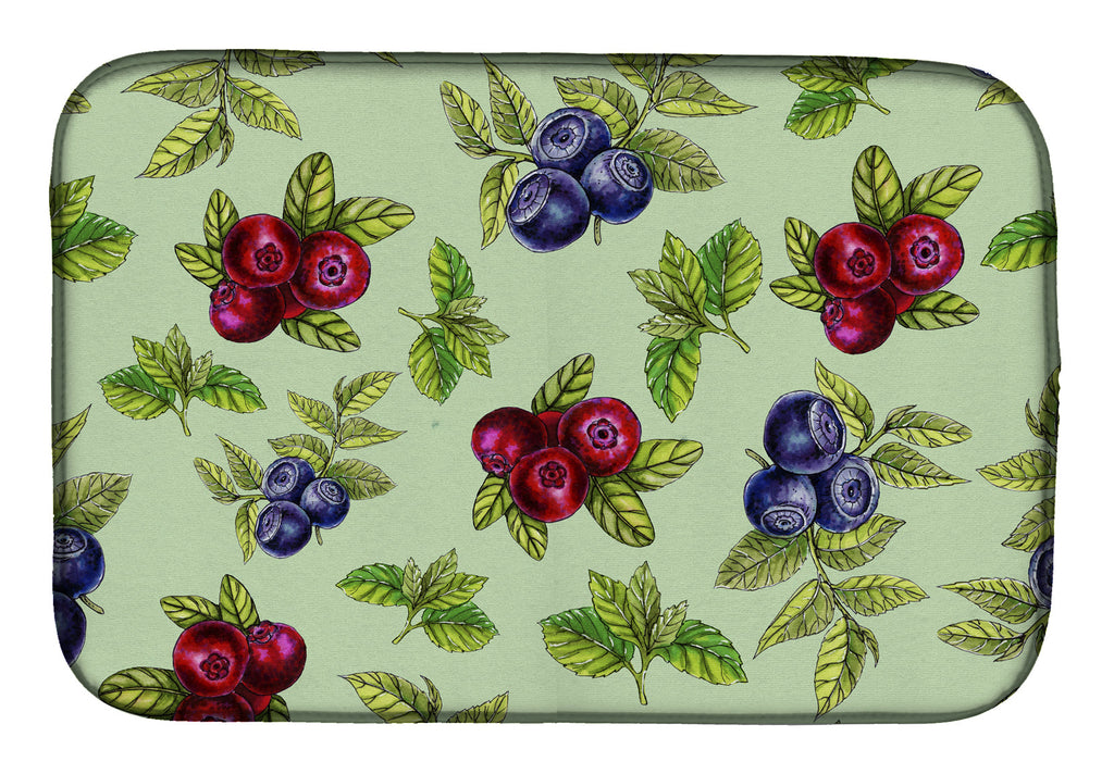 Berries in Green Dish Drying Mat Absorbent Dish Drying Mat Pad for Kitchen Counter Dish Drainer Mat for Countertop, 14 x 21", Multicolor