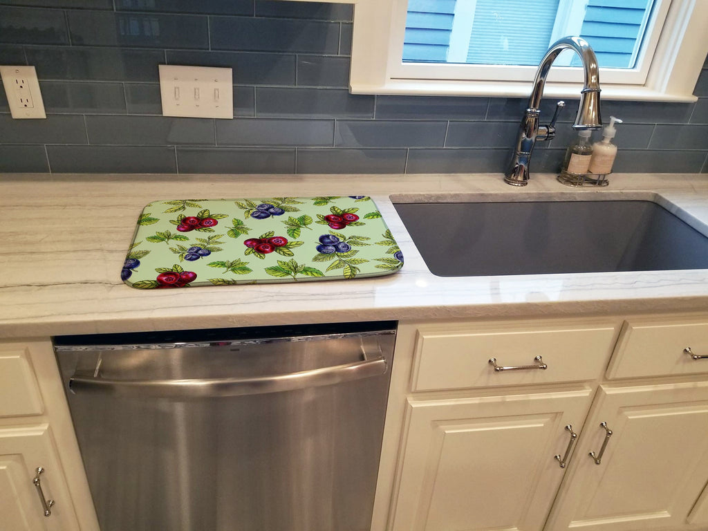 Berries in Green Dish Drying Mat Absorbent Dish Drying Mat Pad for Kitchen Counter Dish Drainer Mat for Countertop, 14 x 21", Multicolor