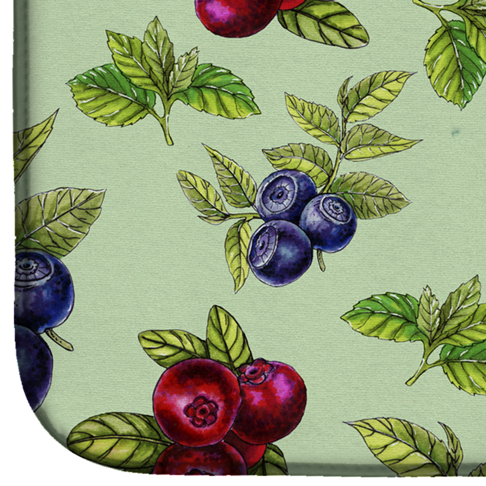 Berries in Green Dish Drying Mat Absorbent Dish Drying Mat Pad for Kitchen Counter Dish Drainer Mat for Countertop, 14 x 21", Multicolor