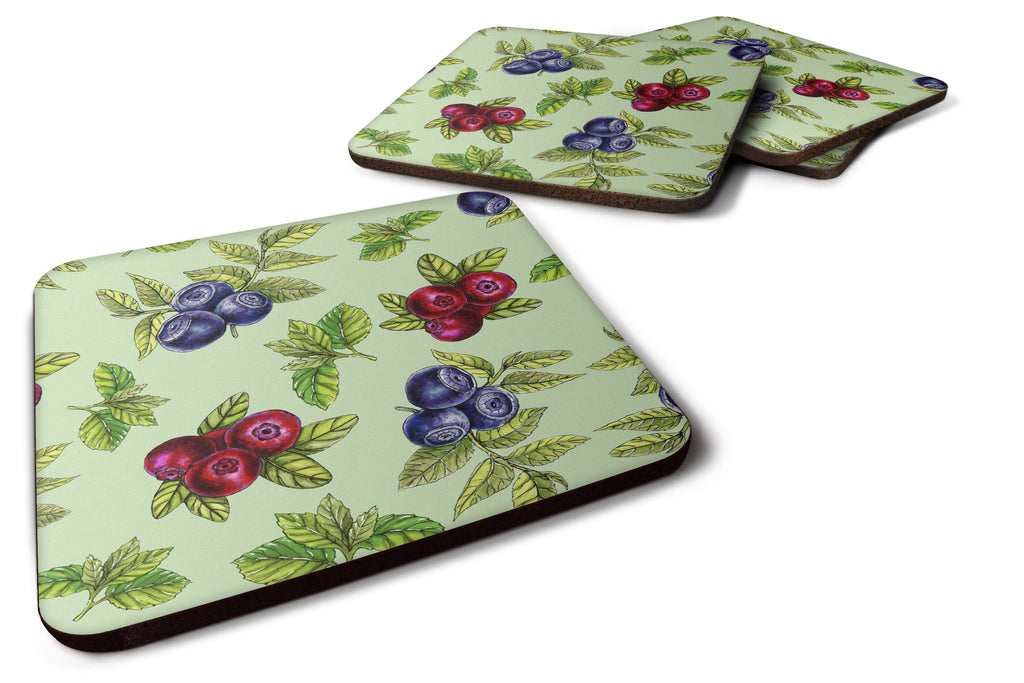 Berries in Green Foam Coasters Set of 4 Cup Coasters for Indoor Outdoor, Tabletop Protection, Anti Slip, Mouse pad Material