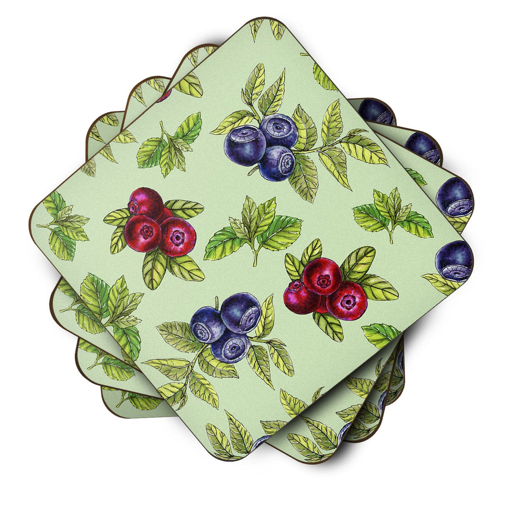 Berries in Green Foam Coasters Set of 4 Cup Coasters for Indoor Outdoor, Tabletop Protection, Anti Slip, Mouse pad Material
