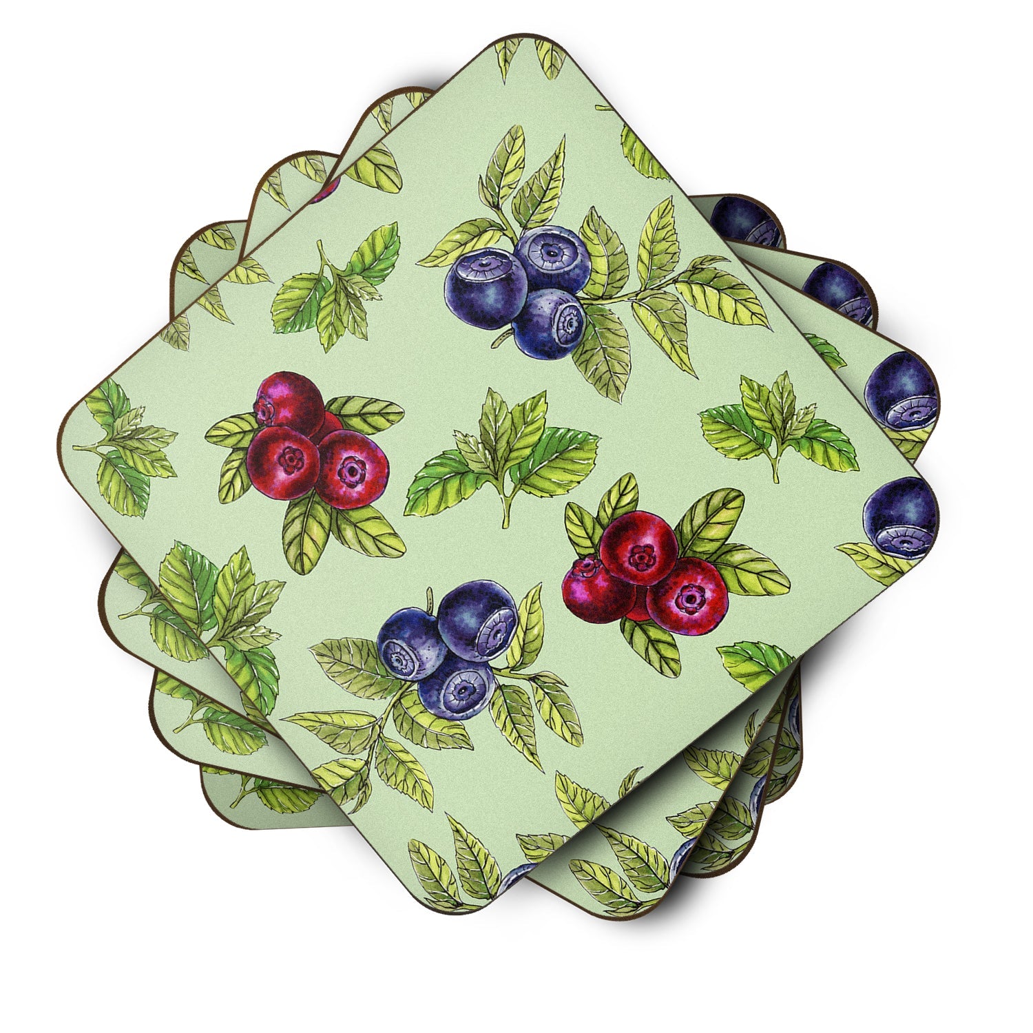 Berries in Green Foam Coasters Set of 4 Cup Coasters for Indoor Outdoor, Tabletop Protection, Anti Slip, Mouse pad Material