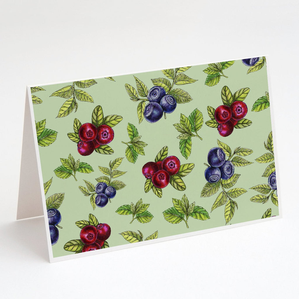 Berries in Green Greeting Cards Pack of 8 Blank Cards with Envelopes Whimsical A7 Size 5x7