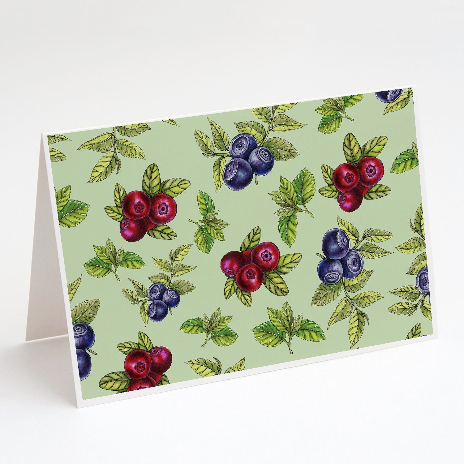Berries in Green Greeting Cards Pack of 8 Blank Cards with Envelopes Whimsical A7 Size 5x7