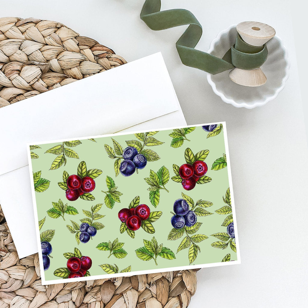 Berries in Green Greeting Cards Pack of 8 Blank Cards with Envelopes Whimsical A7 Size 5x7