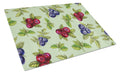 Berries in Green Cutting Board Tempered Glass Kitchen Cutting Surface, Heat Resistant Chopping, Non-Slip Feet, Food Prep & Serving