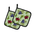 Berries in Green Pot Holder Set of 2 Heat Resistant Quilted Hot Pads 7.5 x 7.5 Inch, Insulated Kitchen Trivets for Cooking & Baking