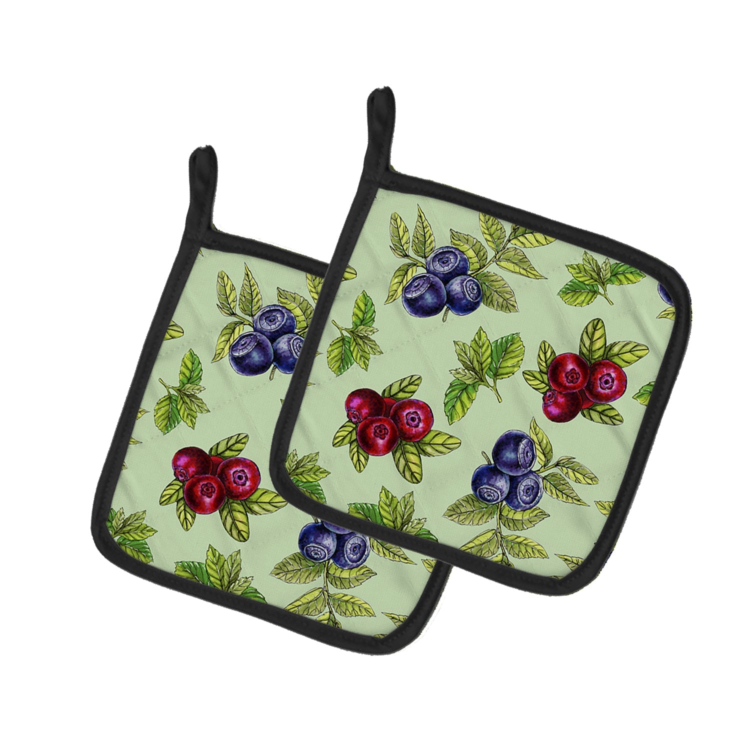 Berries in Green Pot Holder Set of 2 Heat Resistant Quilted Hot Pads 7.5 x 7.5 Inch, Insulated Kitchen Trivets for Cooking & Baking