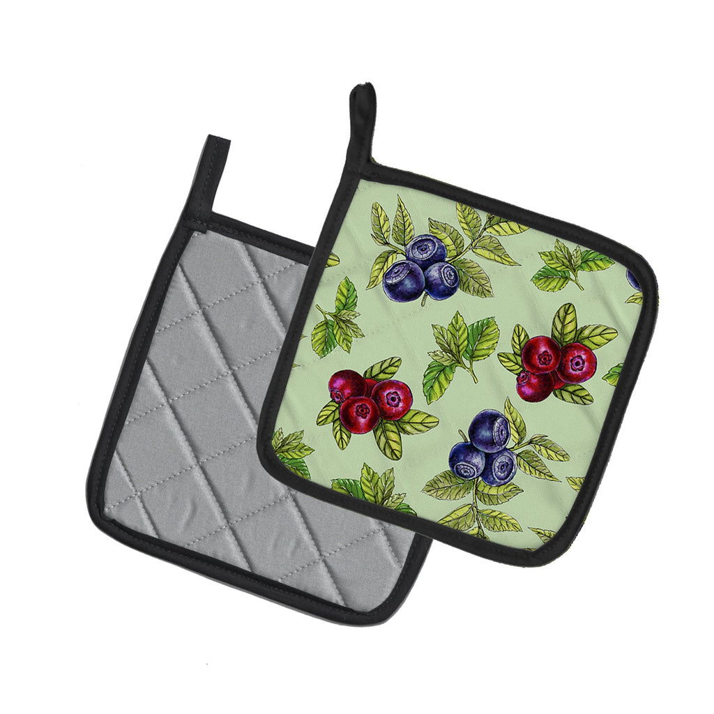 Berries in Green Pot Holder Set of 2 Heat Resistant Quilted Hot Pads 7.5 x 7.5 Inch, Insulated Kitchen Trivets for Cooking & Baking