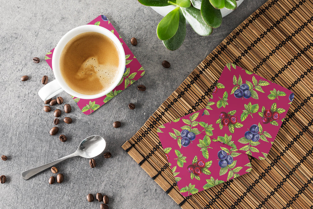 Berries Foam Coasters Set of 4 Cup Coasters for Indoor Outdoor, Tabletop Protection, Anti Slip, Mouse pad Material