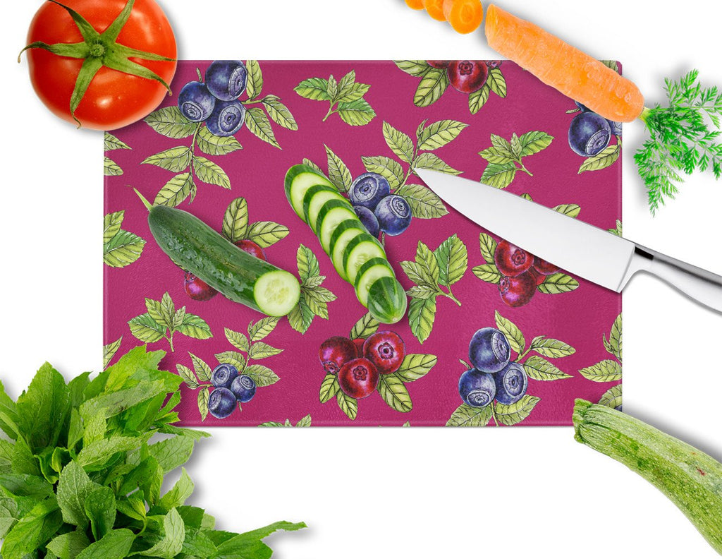 Berries Cutting Board Tempered Glass Kitchen Cutting Surface, Heat Resistant Chopping, Non-Slip Feet, Food Prep & Serving