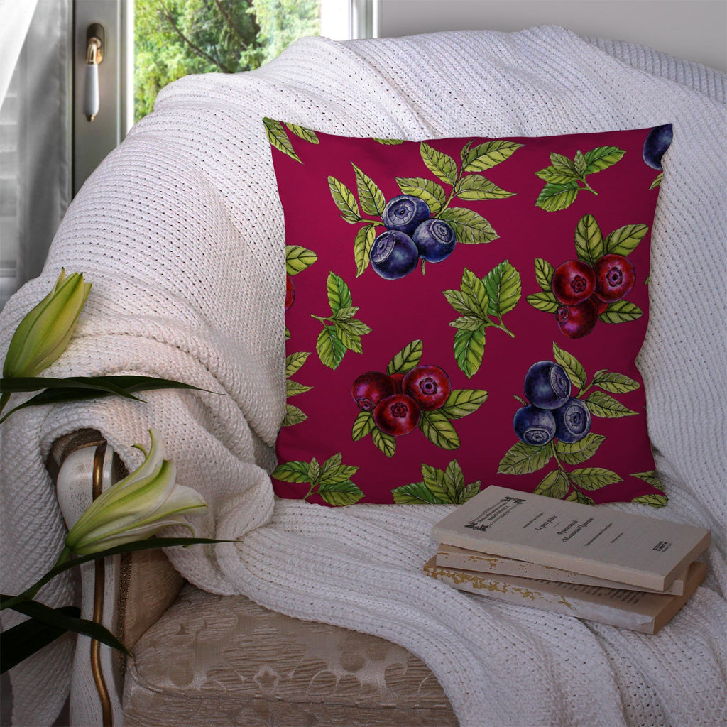 Berries Decorative Throw Pillow 14x14 Indoor Outdoor Accent Cushion, Fabric Cover with Insert for Sofa, Bed, Porch & Living Room