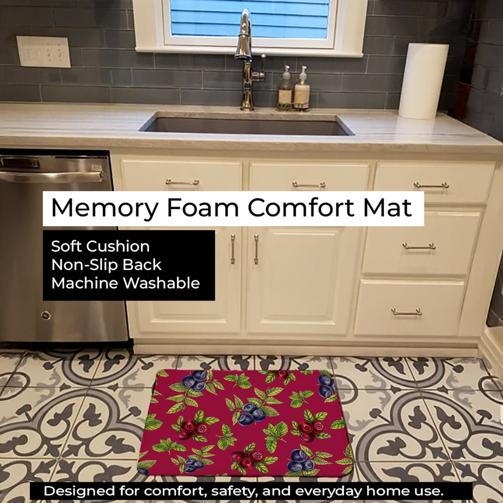 Berries Memory Foam Kitchen Mat Machine Washable Anti-Fatigue Cushion Comfort Bath or Kitchen Rug