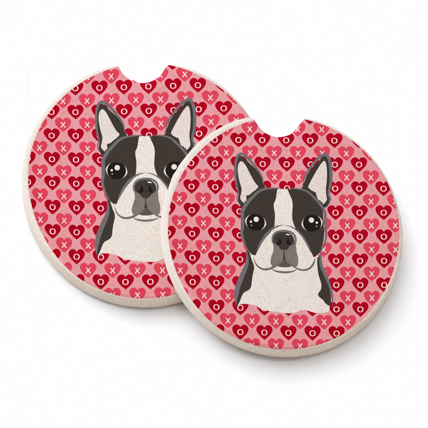 Boston Terrier Set of 2 Cup Holder Car Coasters Absorbent Round Sandstone Coasters Gifts for Men or Women, 2.5, Multicolor
