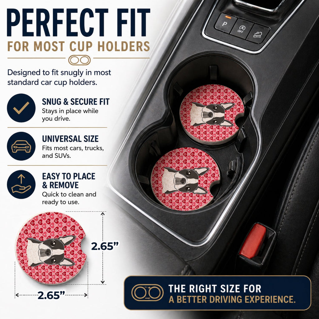 Boston Terrier Set of 2 Cup Holder Car Coasters Absorbent Round Sandstone Coasters Gifts for Men or Women, 2.5, Multicolor