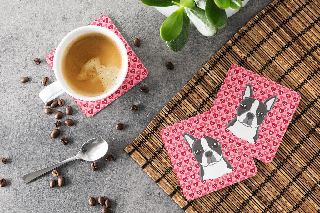 Boston Terrier Foam Coasters Set of 4 Cup Coasters for Indoor Outdoor, Tabletop Protection, Anti Slip, Mouse pad Material