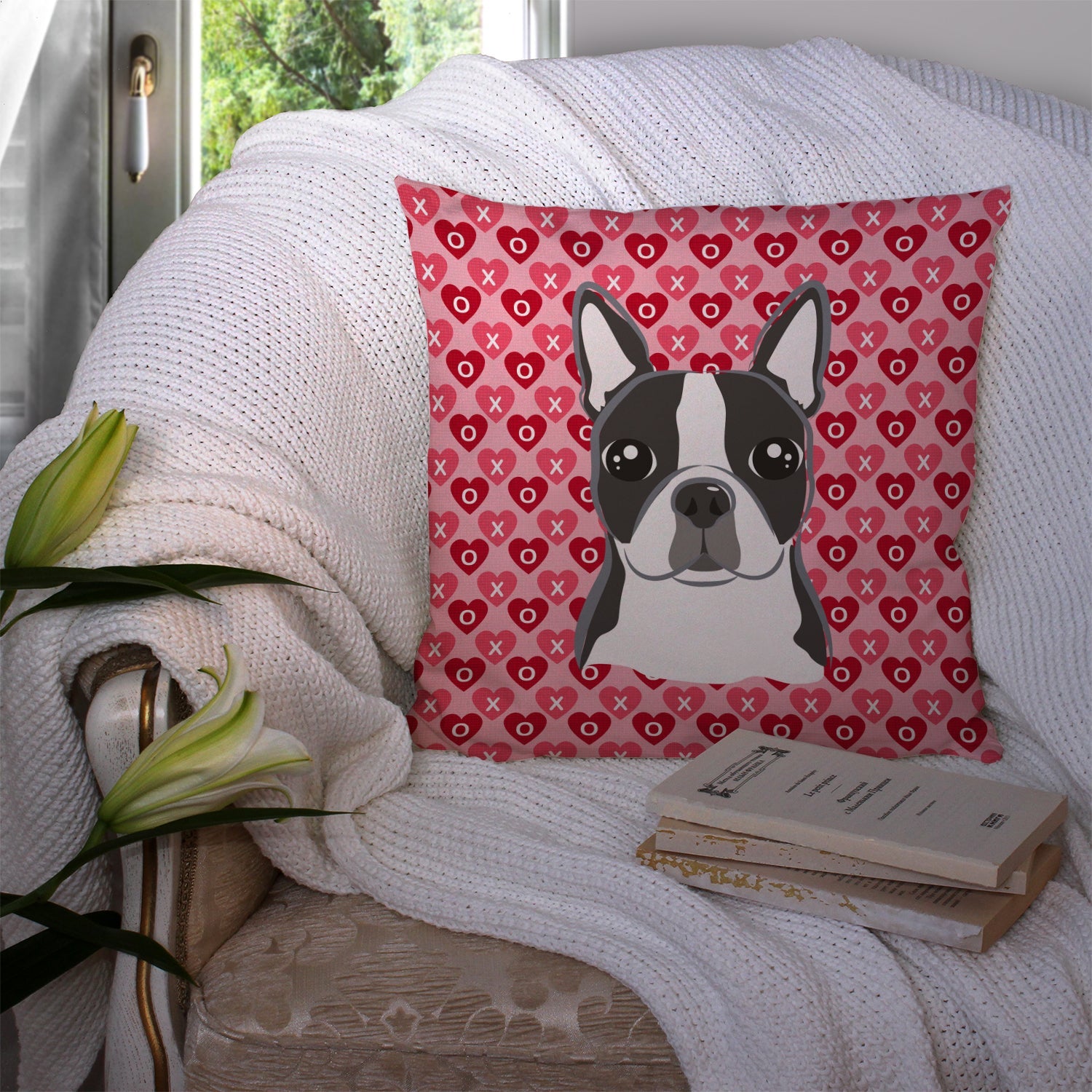 Boston Terrier Decorative Throw Pillow 14x14 Indoor Outdoor Accent Cushion, Fabric Cover with Insert for Sofa, Bed, Porch & Living Room