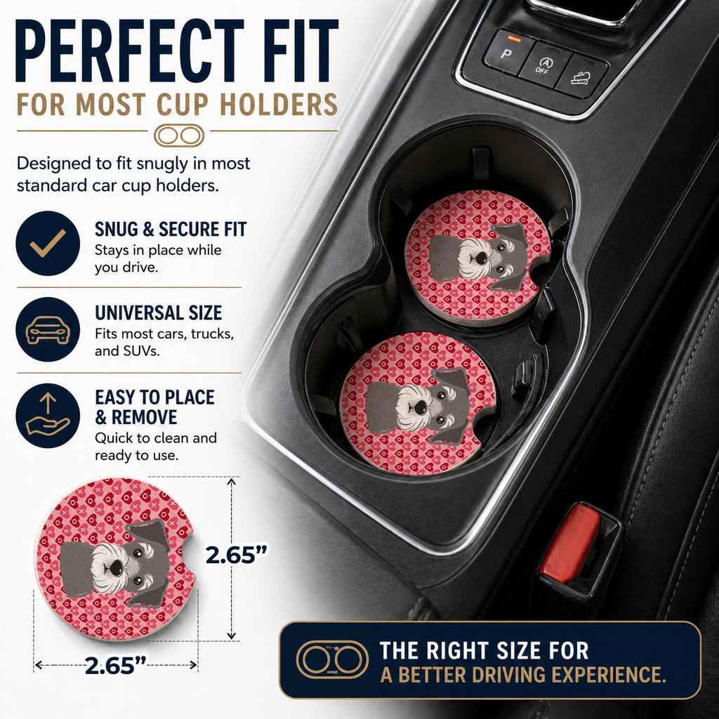 Schnauzer Set of 2 Cup Holder Car Coasters Absorbent Round Sandstone Coasters Gifts for Men or Women, 2.5, Multicolor
