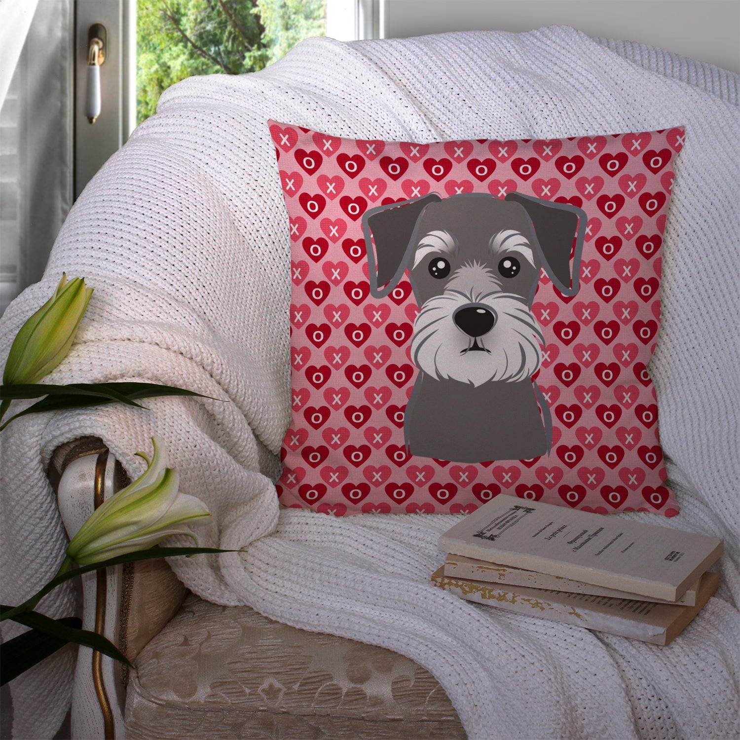 Schnauzer Decorative Throw Pillow 14x14 Indoor Outdoor Accent Cushion, Fabric Cover with Insert for Sofa, Bed, Porch & Living Room