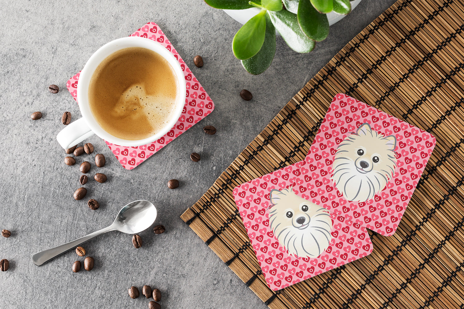 Pomeranian Foam Coasters Set of 4 Cup Coasters for Indoor Outdoor, Tabletop Protection, Anti Slip, Mouse pad Material