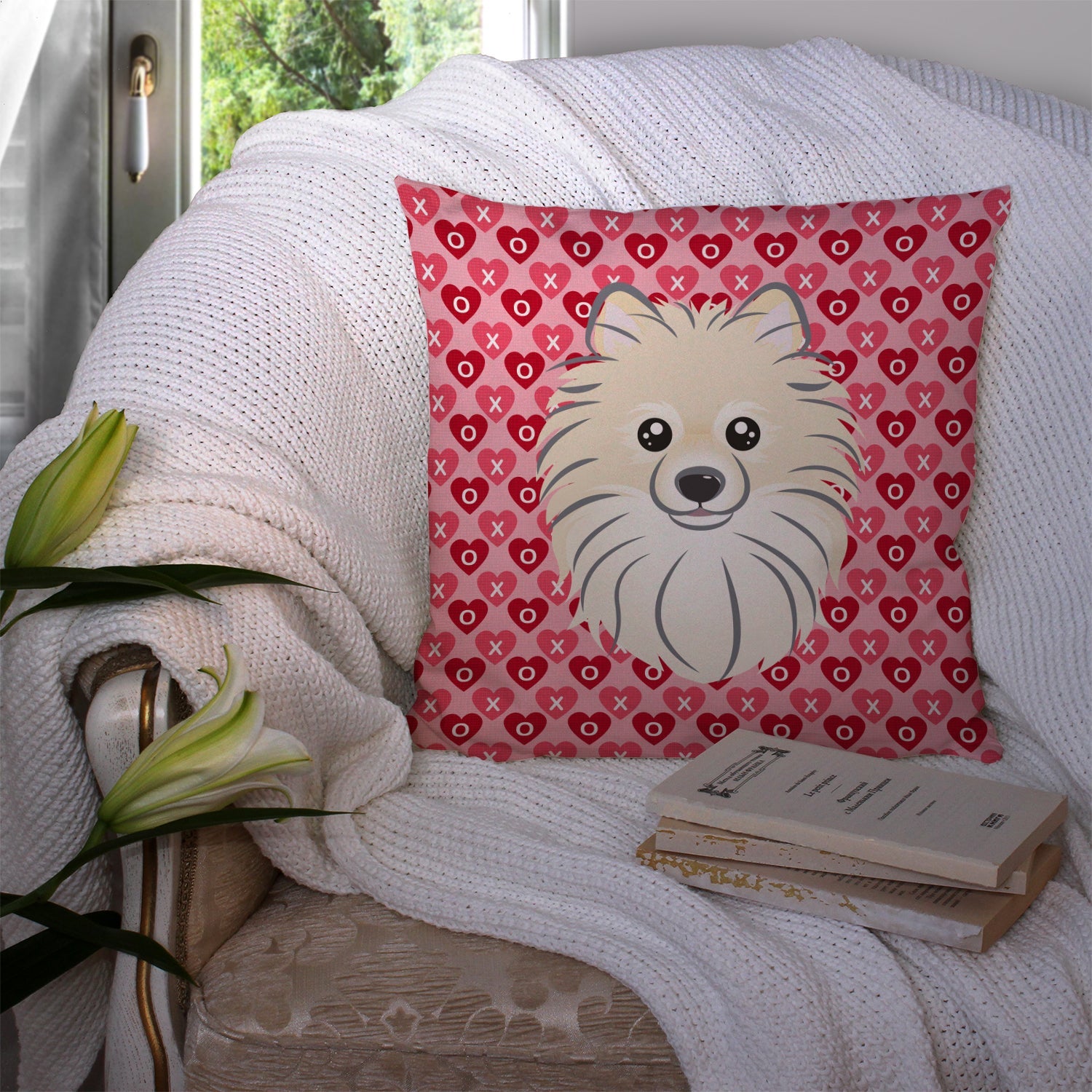 Pomeranian Decorative Throw Pillow 14x14 Indoor Outdoor Accent Cushion, Fabric Cover with Insert for Sofa, Bed, Porch & Living Room