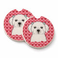 Maltese Set of 2 Cup Holder Car Coasters Absorbent Round Sandstone Coasters Gifts for Men or Women, 2.5, Multicolor