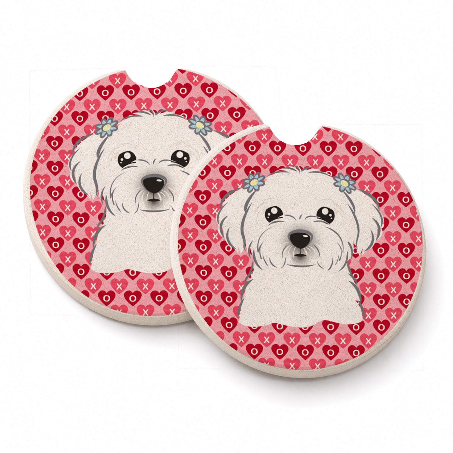 Maltese Set of 2 Cup Holder Car Coasters Absorbent Round Sandstone Coasters Gifts for Men or Women, 2.5, Multicolor