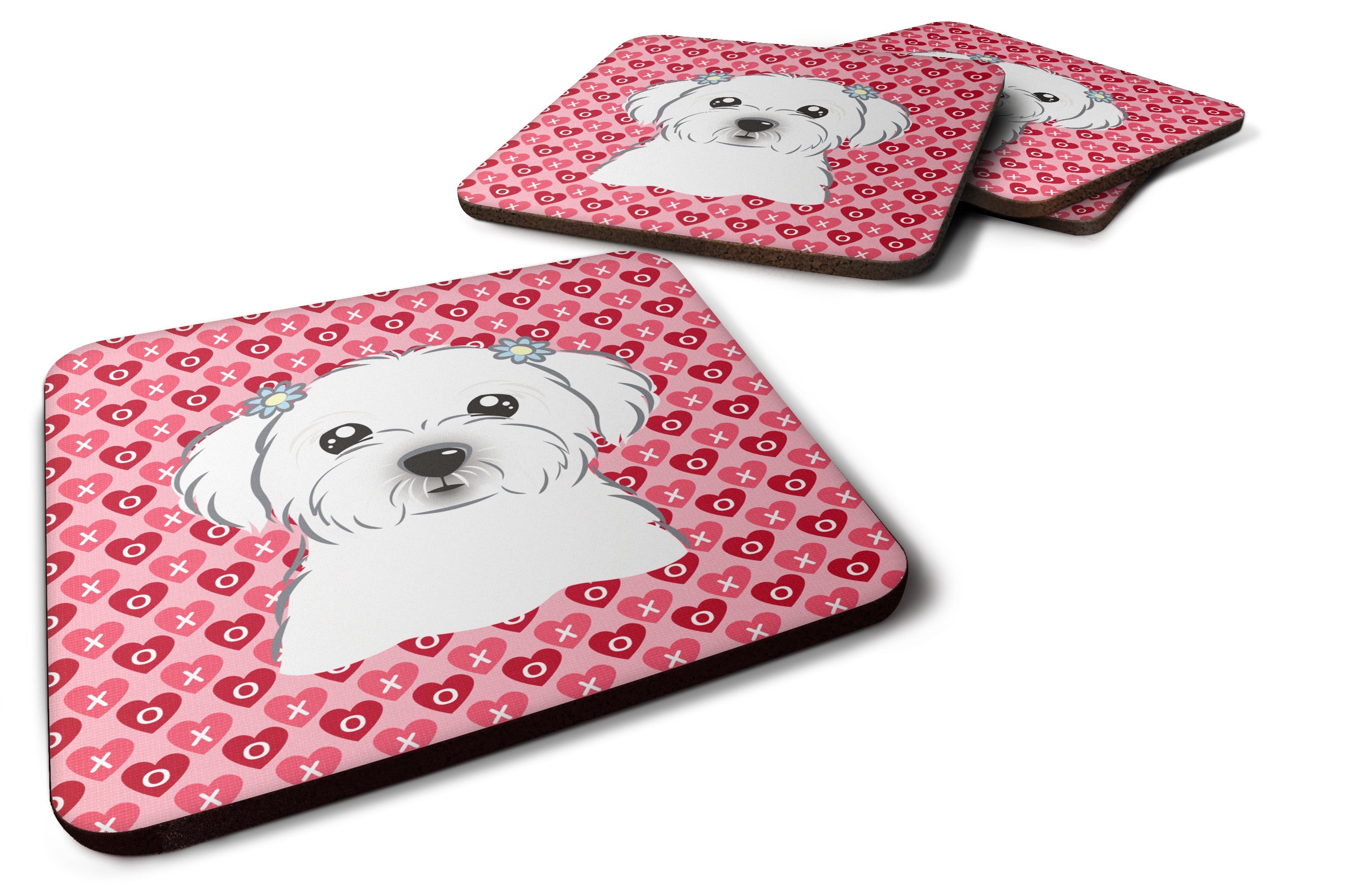 Maltese Foam Coasters Set of 4 Cup Coasters for Indoor Outdoor, Tabletop Protection, Anti Slip, Mouse pad Material