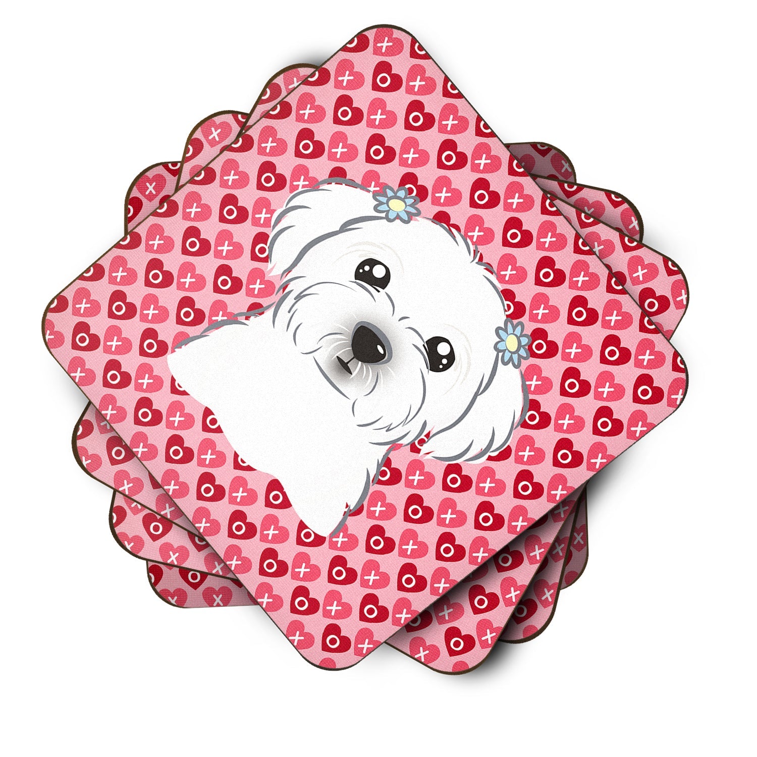 Maltese Foam Coasters Set of 4 Cup Coasters for Indoor Outdoor, Tabletop Protection, Anti Slip, Mouse pad Material
