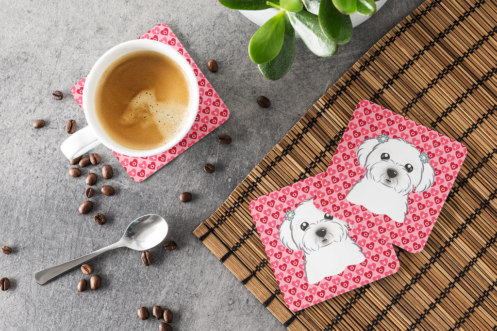 Maltese Foam Coasters Set of 4 Cup Coasters for Indoor Outdoor, Tabletop Protection, Anti Slip, Mouse pad Material