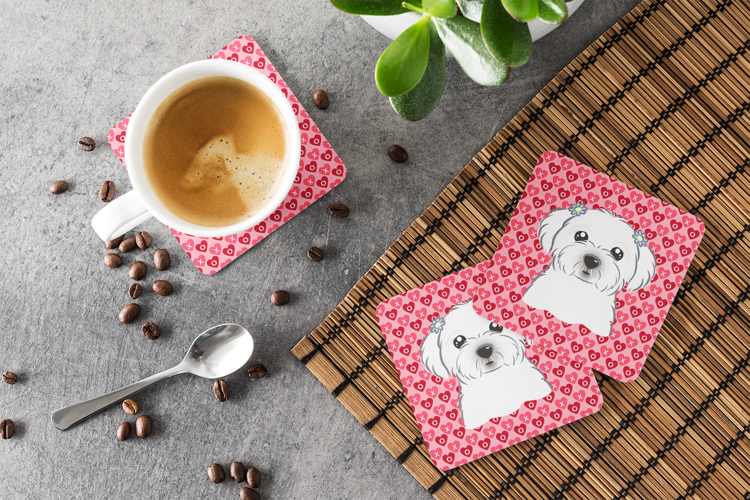 Maltese Foam Coasters Set of 4 Cup Coasters for Indoor Outdoor, Tabletop Protection, Anti Slip, Mouse pad Material
