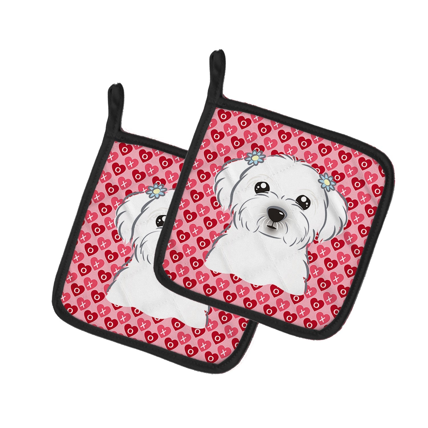 Maltese Pot Holder Set of 2 Heat Resistant Quilted Hot Pads 7.5 x 7.5 Inch, Insulated Kitchen Trivets for Cooking & Baking