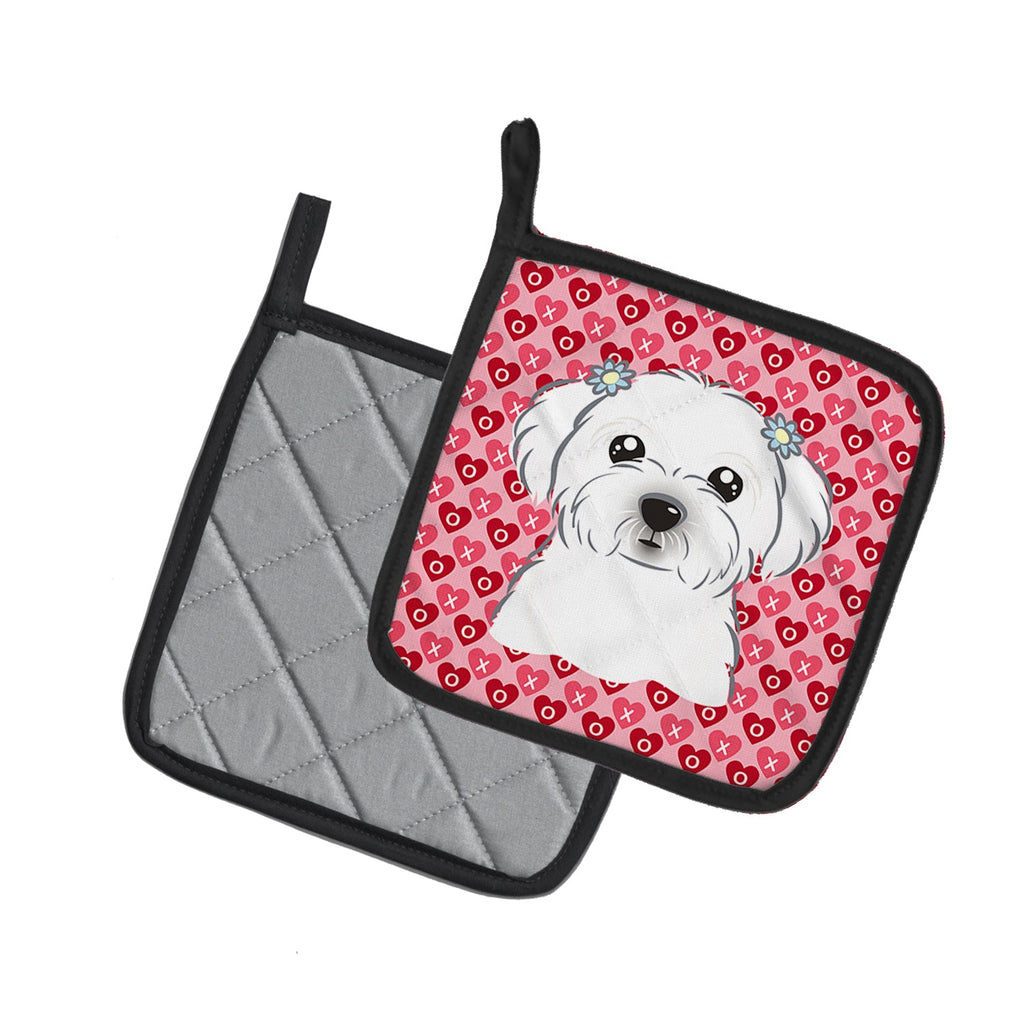 Maltese Pot Holder Set of 2 Heat Resistant Quilted Hot Pads 7.5 x 7.5 Inch, Insulated Kitchen Trivets for Cooking & Baking