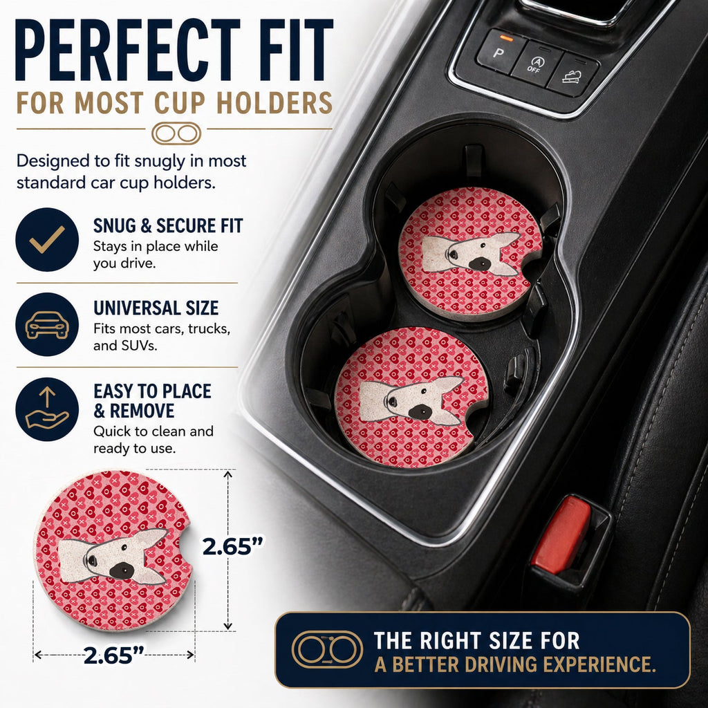 Bull Terrier Set of 2 Cup Holder Car Coasters Absorbent Round Sandstone Coasters Gifts for Men or Women, 2.5, Multicolor