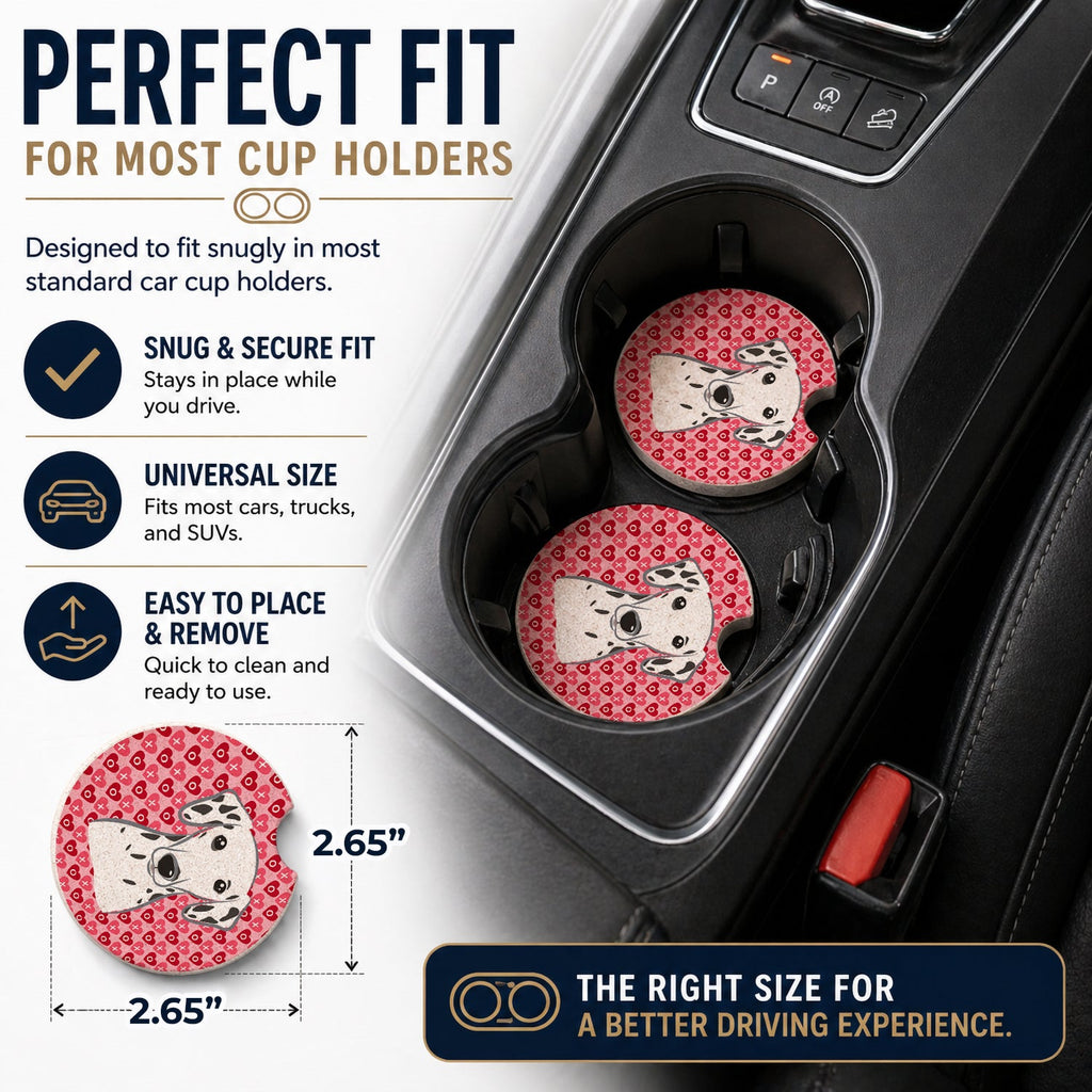 Dalmatian Set of 2 Cup Holder Car Coasters Absorbent Round Sandstone Coasters Gifts for Men or Women, 2.5, Multicolor
