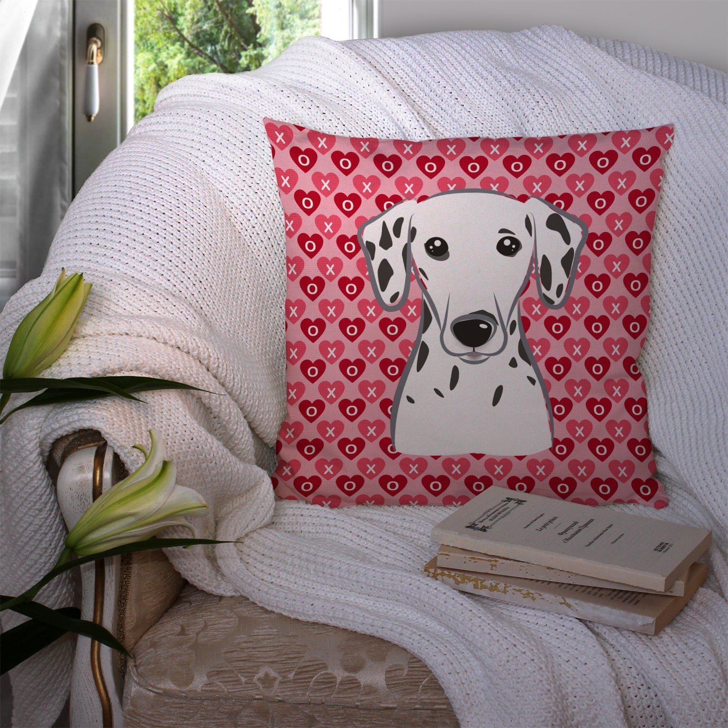 Dalmatian Decorative Throw Pillow 14x14 Indoor Outdoor Accent Cushion, Fabric Cover with Insert for Sofa, Bed, Porch & Living Room