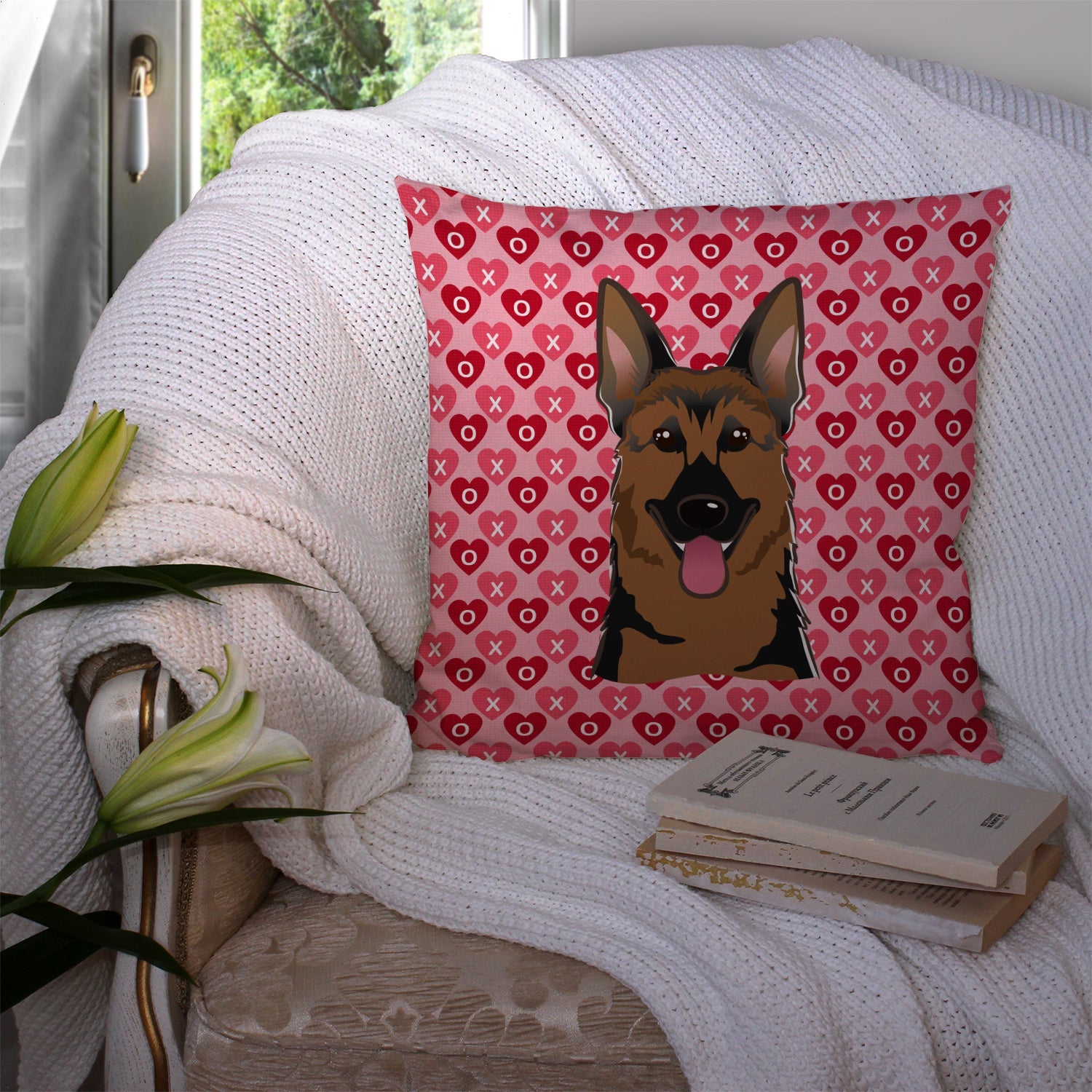 German Shepherd Decorative Throw Pillow 14x14 Indoor Outdoor Accent Cushion, Fabric Cover with Insert for Sofa, Bed, Porch & Living Room