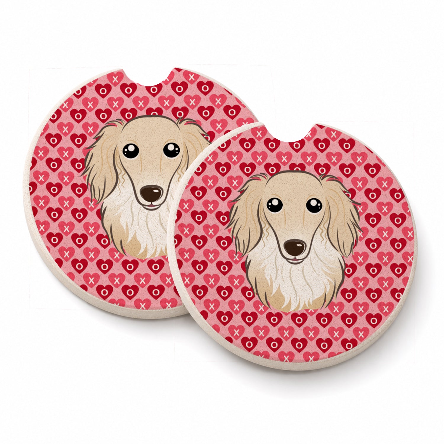 Longhair Creme Dachshund Set of 2 Cup Holder Car Coasters Absorbent Round Sandstone Coasters Gifts for Men or Women, 2.5, Multicolor