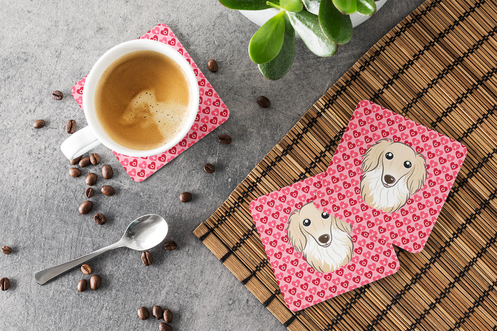Longhair Creme Dachshund Foam Coasters Set of 4 Cup Coasters for Indoor Outdoor, Tabletop Protection, Anti Slip, Mouse pad Material