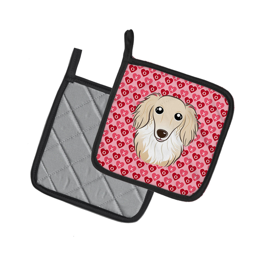 Longhair Creme Dachshund Pot Holder Set of 2 Heat Resistant Quilted Hot Pads 7.5 x 7.5 Inch, Insulated Kitchen Trivets for Cooking & Baking