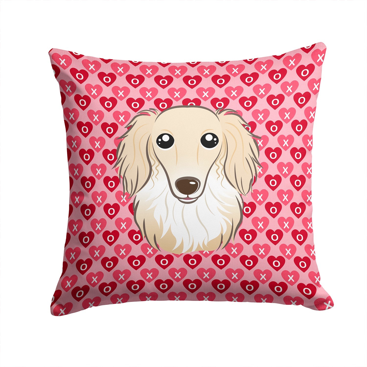 Longhair Creme Dachshund Decorative Throw Pillow 14x14 Indoor Outdoor Accent Cushion, Fabric Cover with Insert for Sofa, Bed, Porch & Living Room