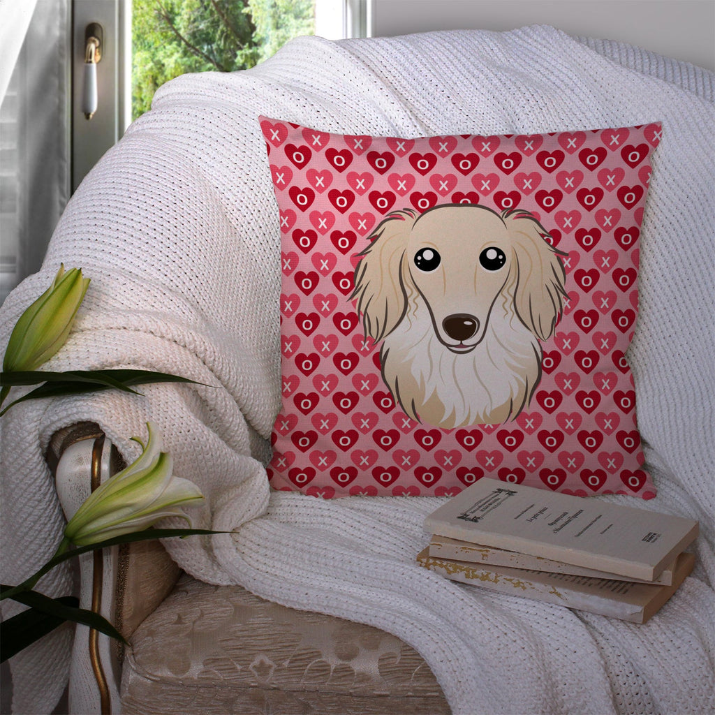 Longhair Creme Dachshund Decorative Throw Pillow 14x14 Indoor Outdoor Accent Cushion, Fabric Cover with Insert for Sofa, Bed, Porch & Living Room