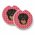 Longhair Black and Tan Dachshund Set of 2 Cup Holder Car Coasters Absorbent Round Sandstone Coasters Gifts for Men or Women, 2.5, Multicolor