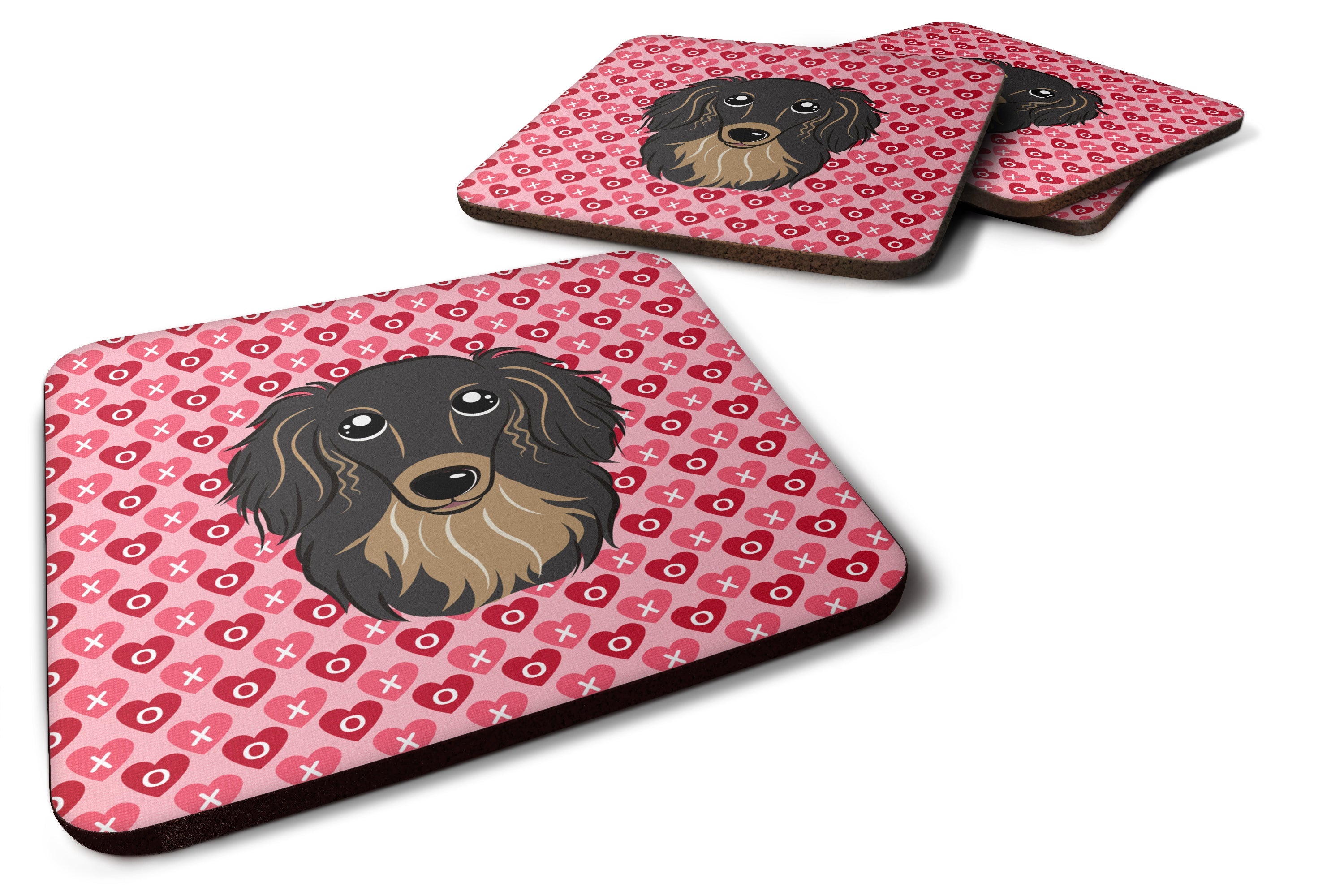 Longhair Black and Tan Dachshund Foam Coasters Set of 4 Cup Coasters for Indoor Outdoor, Tabletop Protection, Anti Slip, Mouse pad Material