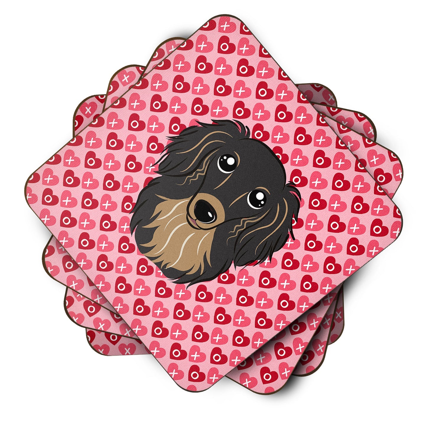 Longhair Black and Tan Dachshund Foam Coasters Set of 4 Cup Coasters for Indoor Outdoor, Tabletop Protection, Anti Slip, Mouse pad Material