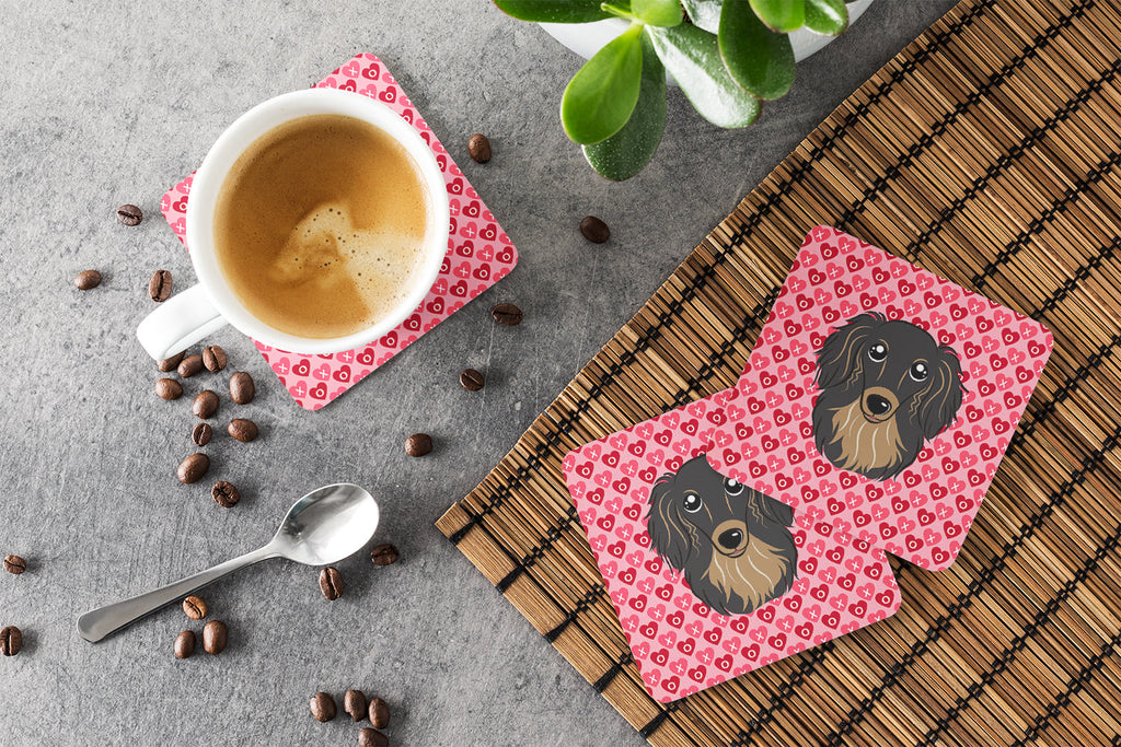 Longhair Black and Tan Dachshund Foam Coasters Set of 4 Cup Coasters for Indoor Outdoor, Tabletop Protection, Anti Slip, Mouse pad Material