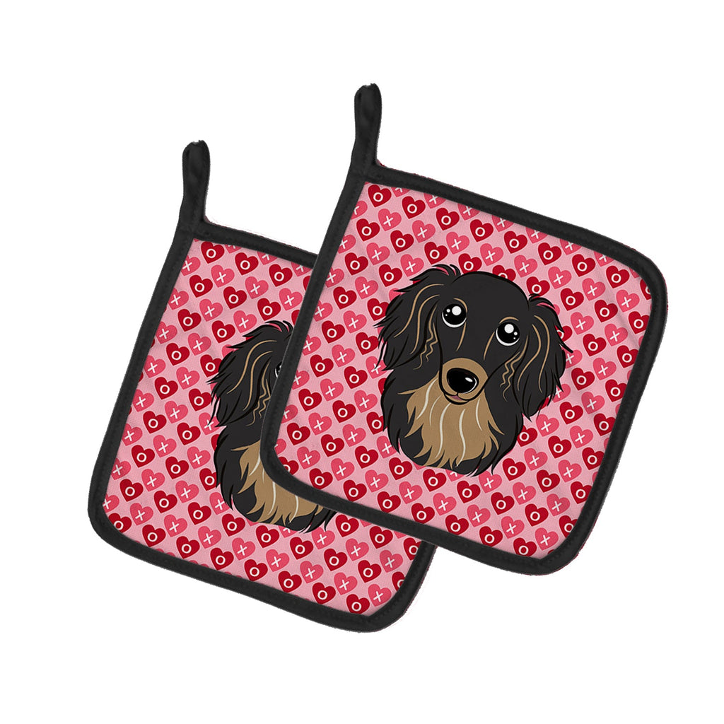 Longhair Black and Tan Dachshund Pot Holder Set of 2 Heat Resistant Quilted Hot Pads 7.5 x 7.5 Inch, Insulated Kitchen Trivets for Cooking & Baking